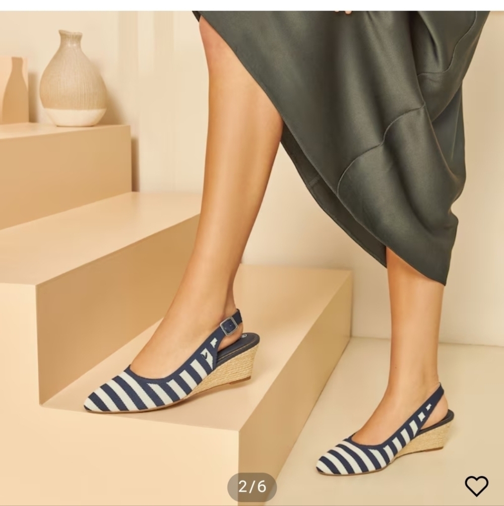 Vivaia Almond Toe Wedge Slingback Sandals - Picture 2 of 7